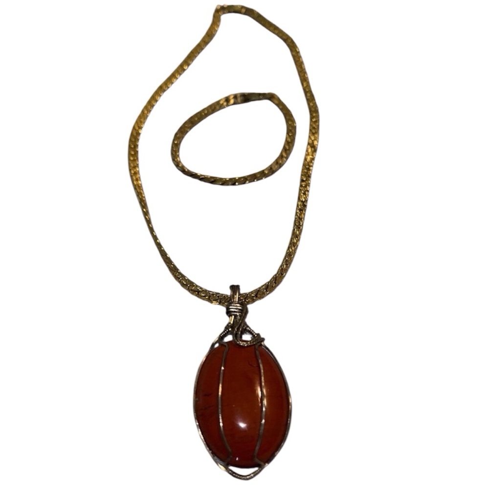Vintage Gold Plate Necklace & Bracelet w/Red Carnelian Pendant